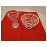 Etched Glass Vase and Bowl