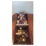 Wooden Box w/Military Medals & Cuff Links
