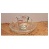 (2) Deep Pyrex Pie Plates + 2 Cup Pyrex M