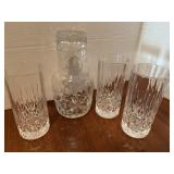 Crystal Bedside Carafe w/ (3) Crystal Glasses