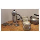 French Press, (3) Glass Cannisters, Tea Kettle