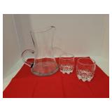 Glass Pitcher and (2) Tumblers