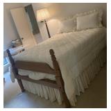 Vintage Wooden Bed Frame, W/ Mattress & Bedding