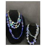 (4) Blue Beaded Necklaces