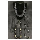 (4) Black Beaded Necklaces