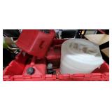 Plastic Bin w/3 Gas Cans, 3 Gal Container + Jack
