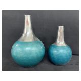 Pier 1 Art  Deco Vases, Teal And Silver