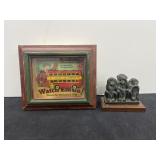 Classic Toy Bus Behind Glass + Monkey Statue