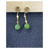 Jade Dangling Screw Clip On Earrings w/14k Marking