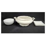 Soup Tureen, Bowl & 2 Square Saucers