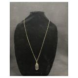 Gold Tone, Black Stone Long Pendant Necklace