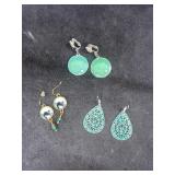 (3) Pairs of Green Earrings