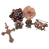 Broaches and Pink Cross Pendant