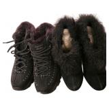 (2) Pair Black Fuzzy Winter Shoes Sz 7.5