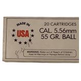 1 20 round box of 5.56mm 55 grain ball ammunition