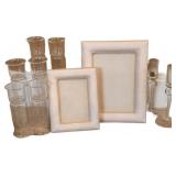 (8) Glass Candle Holders and 2 White Photo Frames