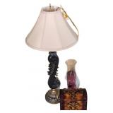 Lamp, Candle, and Metal Box