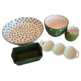 William Sonoma Green and White Ceramic Dish and