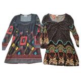 (2) Long Sleeve Colorful Muted Tone Dresses