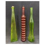 (3) 13 in. Decorative Art Glass Bottles