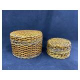 (2) Small, Hand Wooden Round Trinket Boxes
