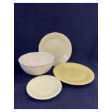 (3) Yellow Fiesta Plates and (1) Large Yellow