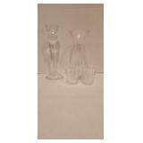 Crystal Vase, (2) Crystal Shot Glasses,
