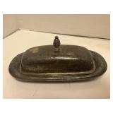 WM Rodgers Silver Butter Dish + Glass Plate + (2)