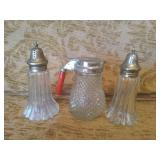 Glass Salt & Pepper Shakers & Sugar Shaker