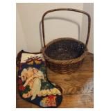 Basket w/3 Needlepoint Stockings