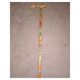 Hand Carve Wooden Tribal Decor Cane 33 in