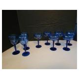 (6) Colbalt Blue Champagne Glasses & (3) Wine