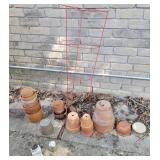 Assorted Small Terracotta Pots& Tomato Cage