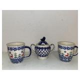 (2) Poland Coffee Mugs and Sugar Bowl