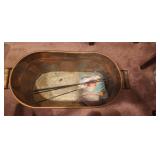 Metal Tub w/Wood Handles w/Contents