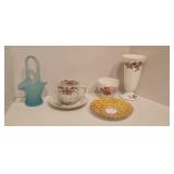 Cups, Saucers & Vase & Basket