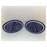 (2) Boleslawiec Blue Polish Pottery Divided Dish