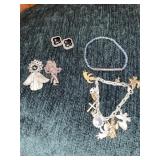 (2) Pendants, Charm Bracelet, Clip on Earrings