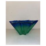 Vintage Blue/Green Glass Bowl, Star Shaped