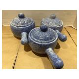 (3) Blue Soup Bowls with Lids