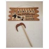 Wooden Bowling Sign and Play Mustache