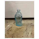 Vtg. 3 in. Fishers Bitters Blue Glass Fish Bottle