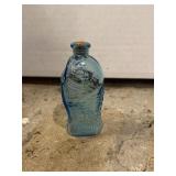 Vtg. 3 in. Fishers Bitters Blue Glass Fish Bottle