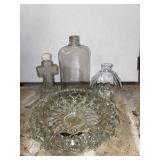 Ashtray and Glass Bottles