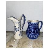 (2) Small Blue and White Pitchers