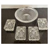 (4) Mini Cut Stacking Glass Ashtrays + Ashtray