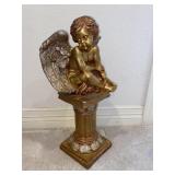 Glittery Gold Cherub on Pedestal