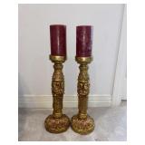 17.5 in. Gold Candle Holders w/Candles