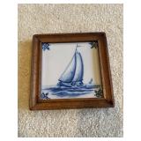 Sail Boat Framed Tile, 6.5x6.5 in.