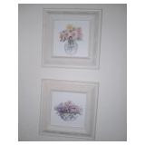 (2) Small Frames W/ Flower Print & Wall Decor